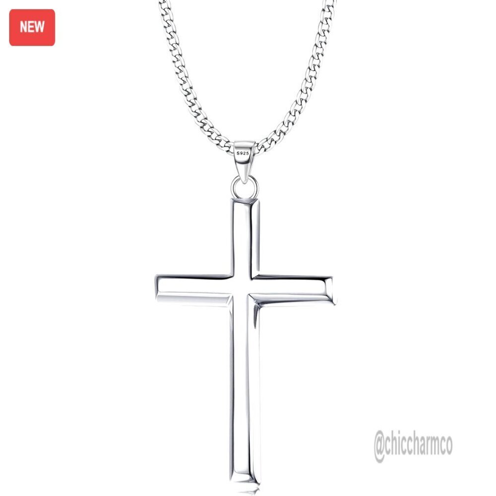 Sterling Silver Cross Necklace, 2mm Chain, 16-24 Inches, Lobster Clasp